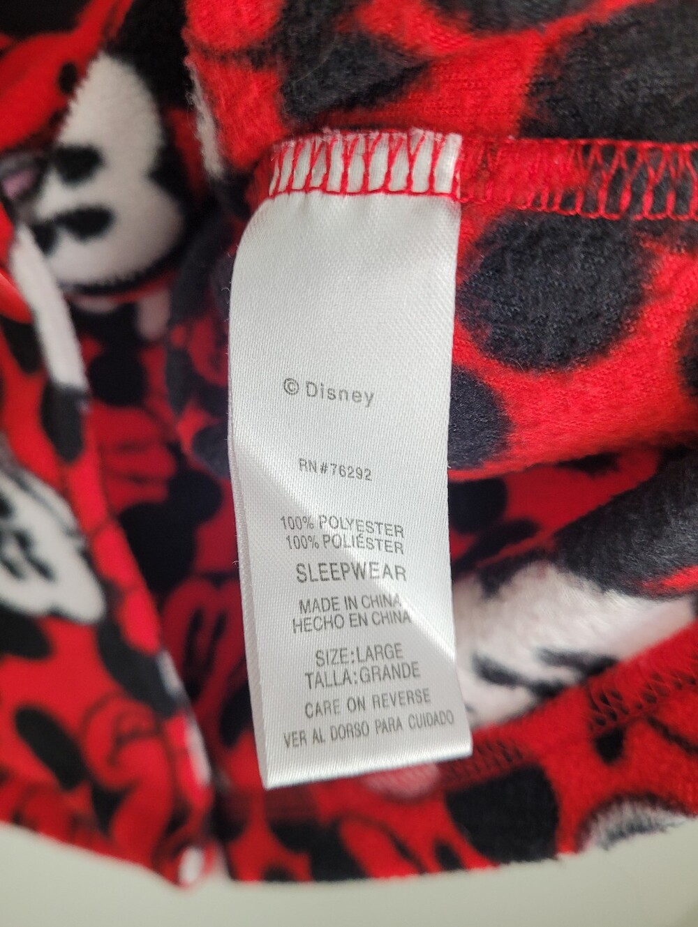 Disney Mickey Mouse Fleece Button Down Pajama Top Red Black L Loungewear Cozy - Picture 6 of 6